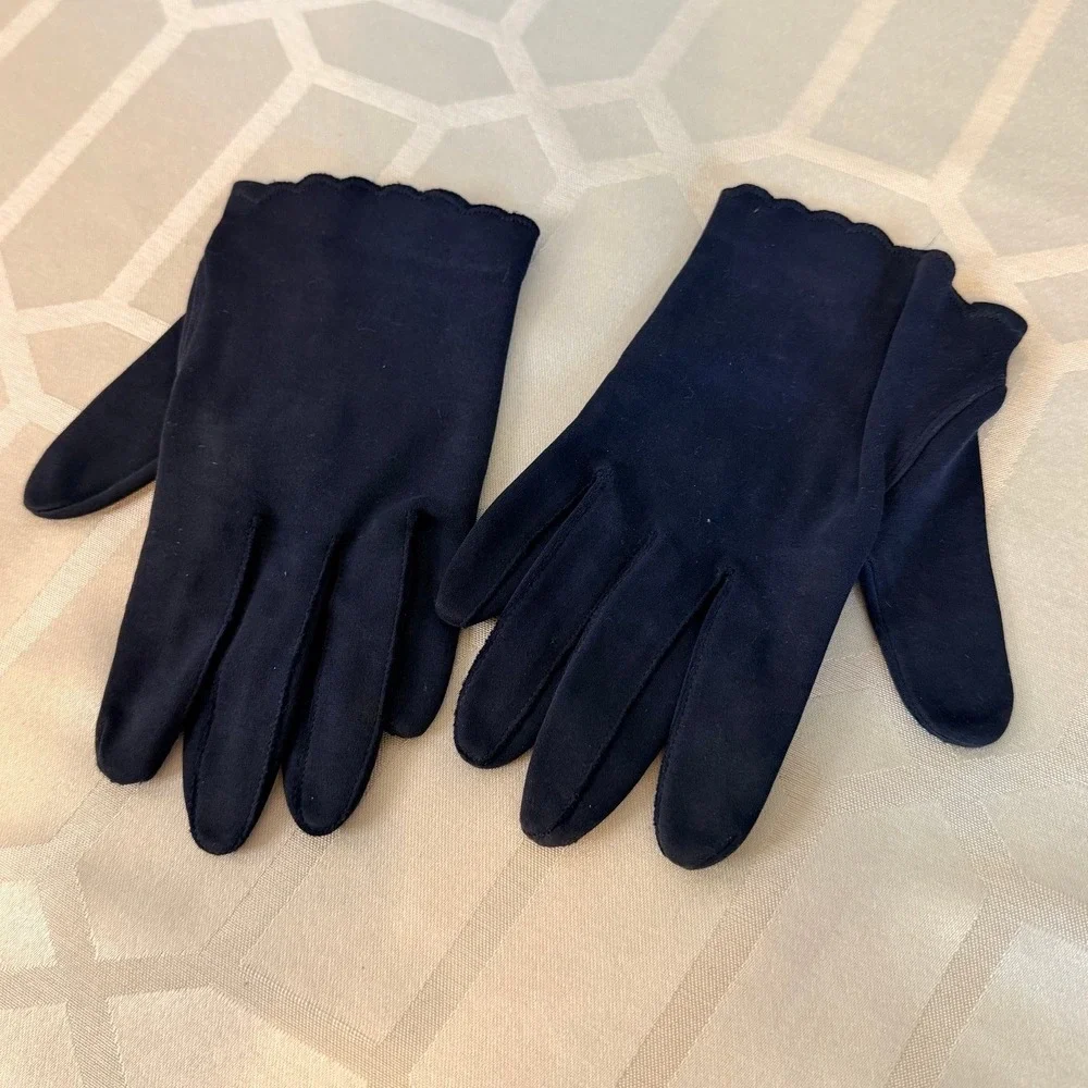 Unbranded Vintage Style Gloves Women One Size Navy Blue Excellent Scalloped Cuff